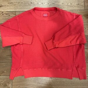 American Eagle Outfitters Women’s  Pink/Red Waffle-Knit Crewneck Sweatshirt